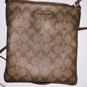 Coach Brown Beige Crossbody Bag with Signature Pattern